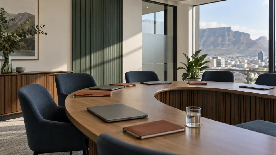 A professional learning room with a view of Table Mountain